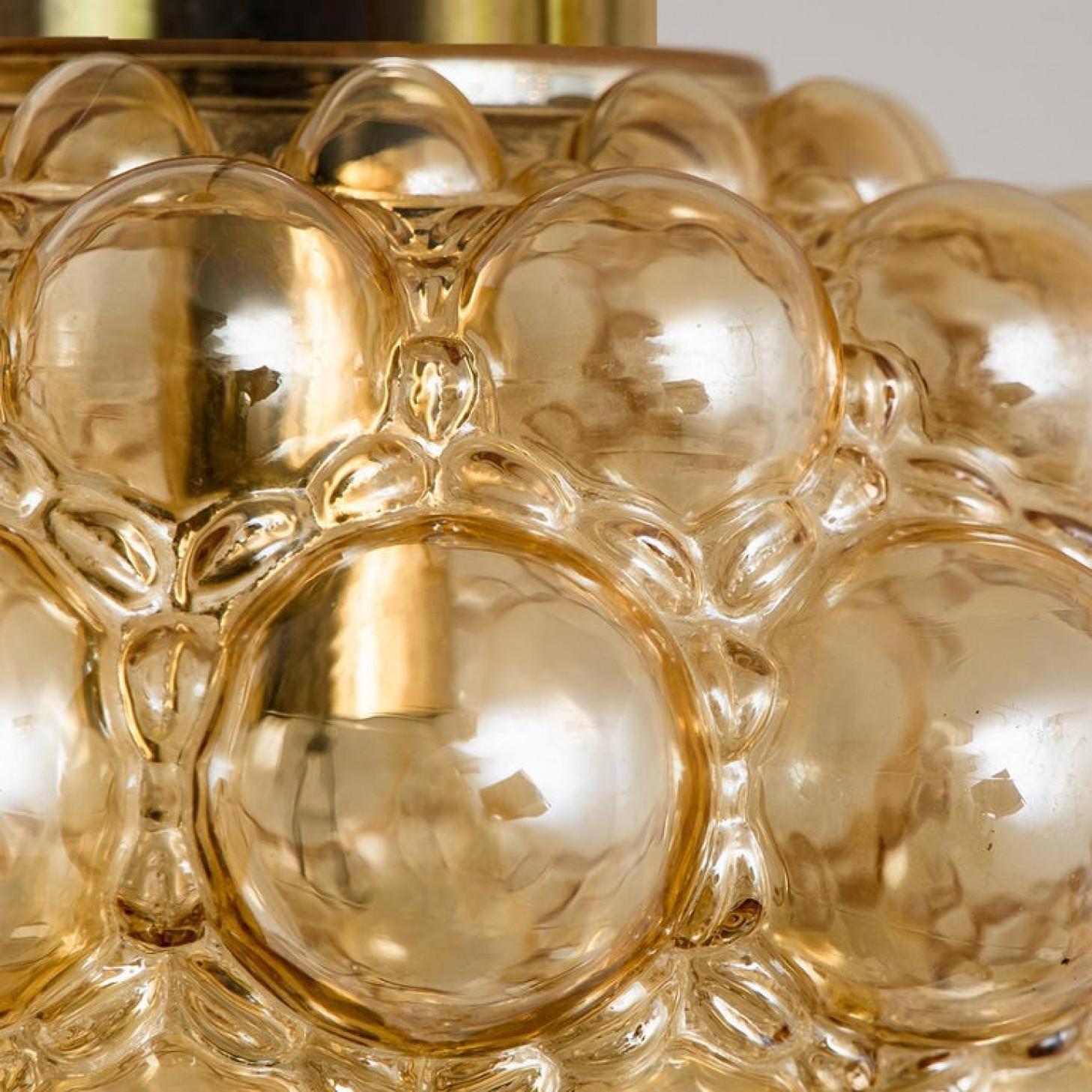 Pair of Amber Bubble Glass Pendant Lamps by Helena Tynell, 1960 2
