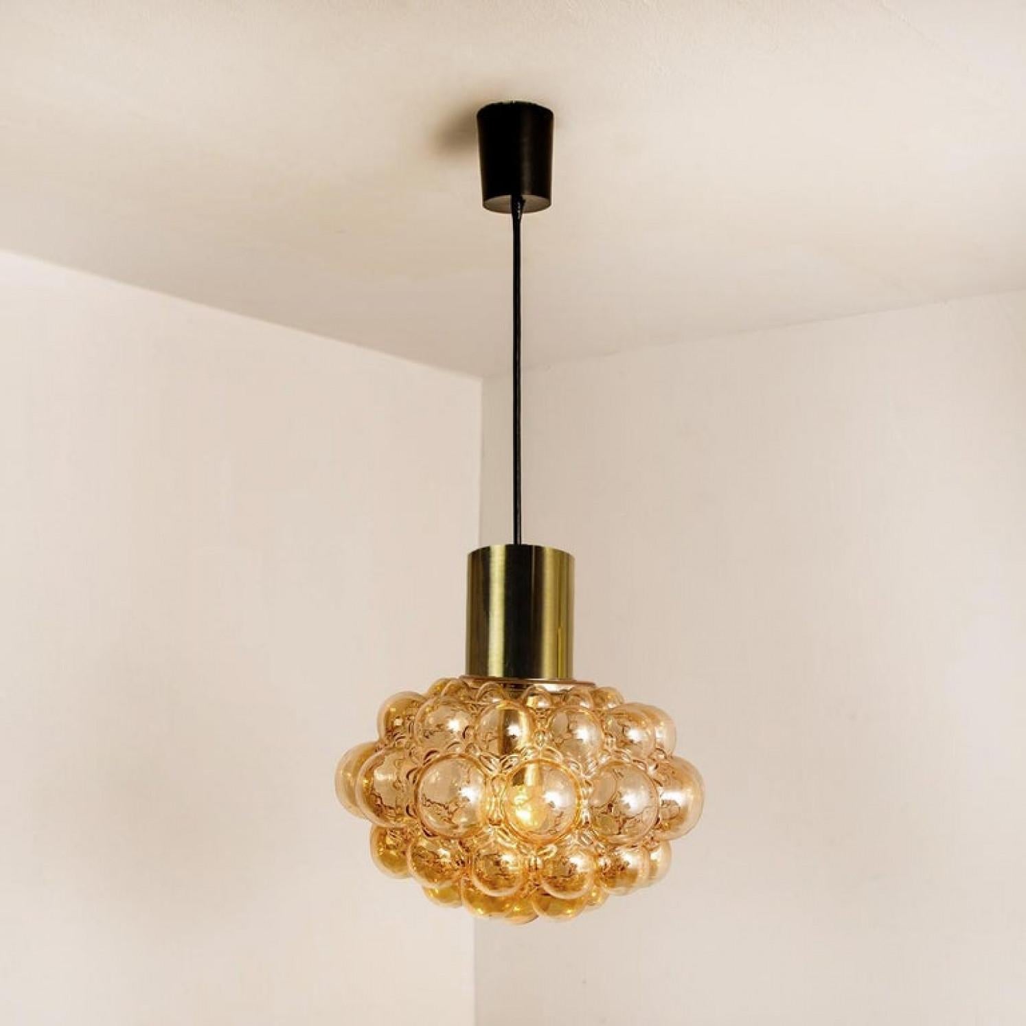 Pair of Amber Bubble Glass Pendant Lamps by Helena Tynell, 1960 5