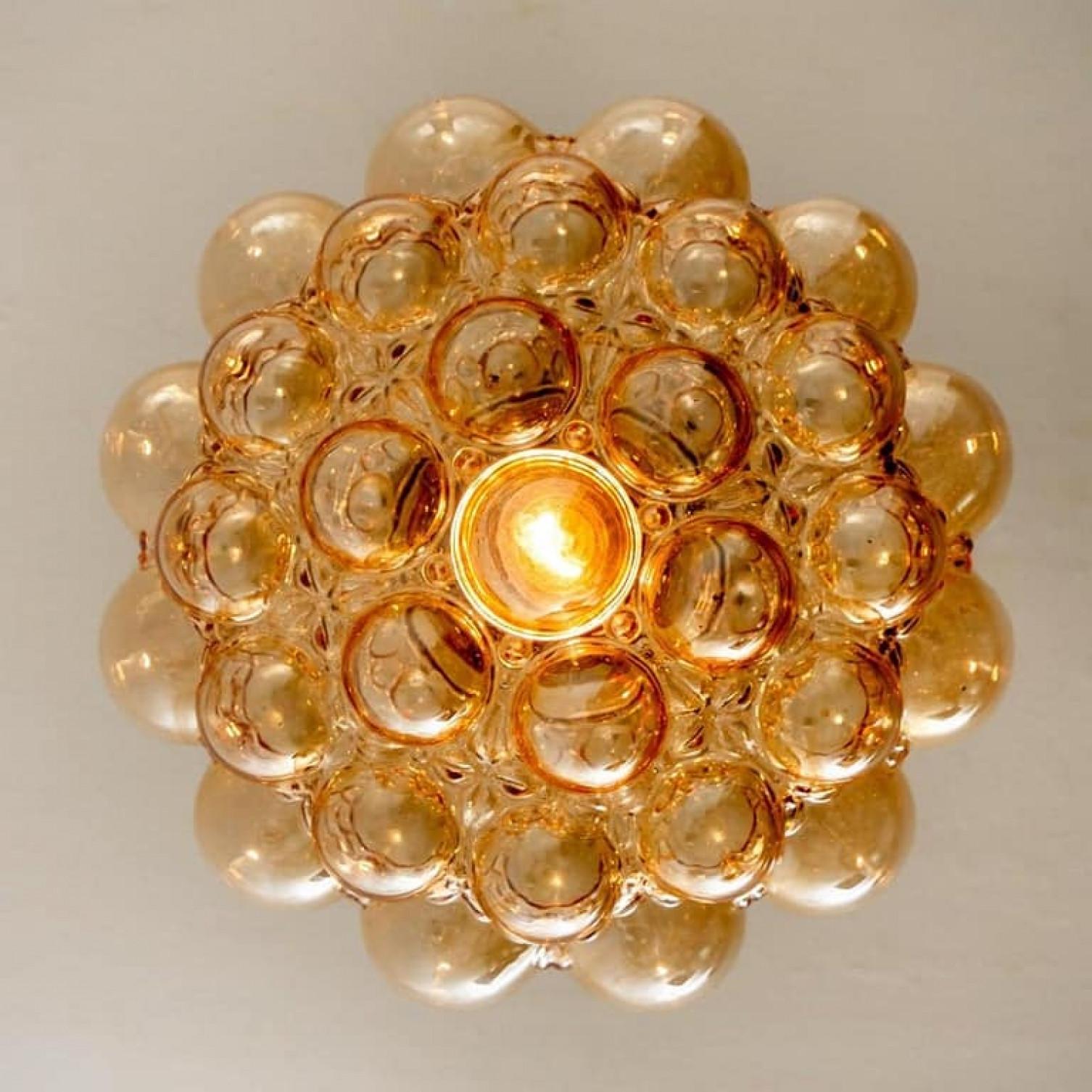Pair of Amber Bubble Glass Pendant Lamps by Helena Tynell, 1960 For Sale 6