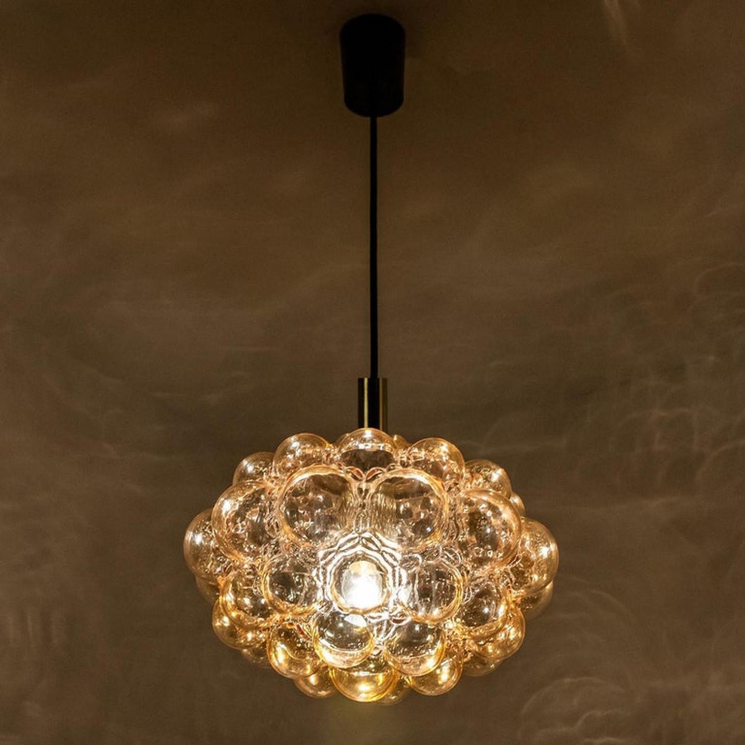 Pair of Amber Bubble Glass Pendant Lamps by Helena Tynell, 1960 7