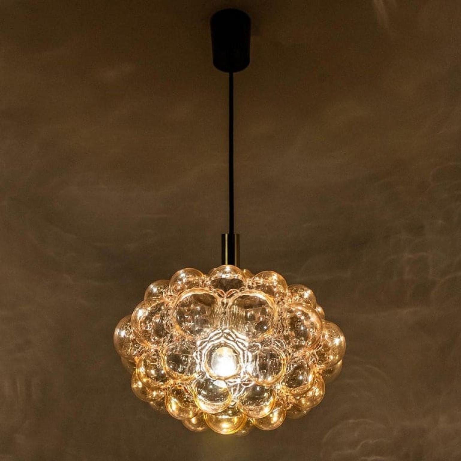Pair of Amber Bubble Glass Pendant Lamps by Helena Tynell, 1960 For Sale 7
