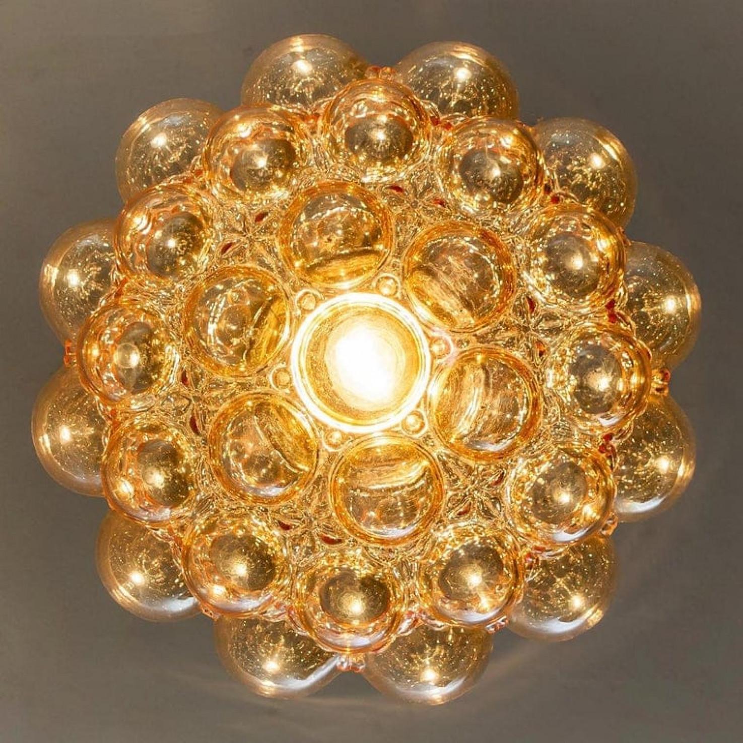 Pair of Amber Bubble Glass Pendant Lamps by Helena Tynell, 1960 For Sale 8