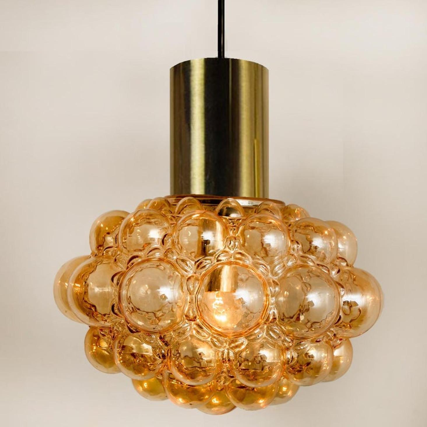 Pair of Amber Bubble Glass Pendant Lamps by Helena Tynell, 1960 10