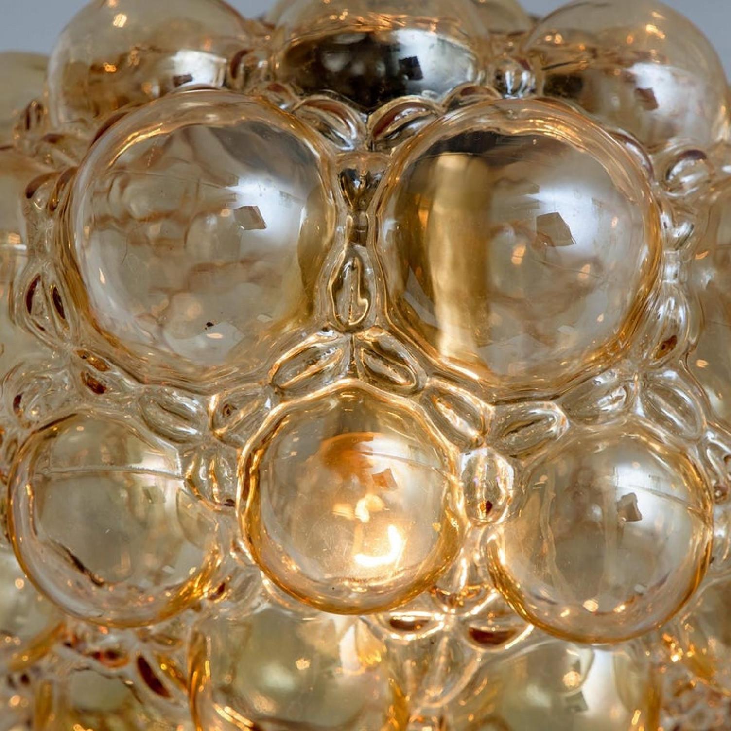 Mid-Century Modern Pair of Amber Bubble Glass Pendant Lamps by Helena Tynell, 1960