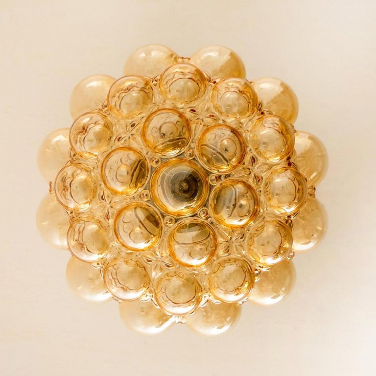 Other Pair of Amber Bubble Glass Pendant Lamps by Helena Tynell, 1960