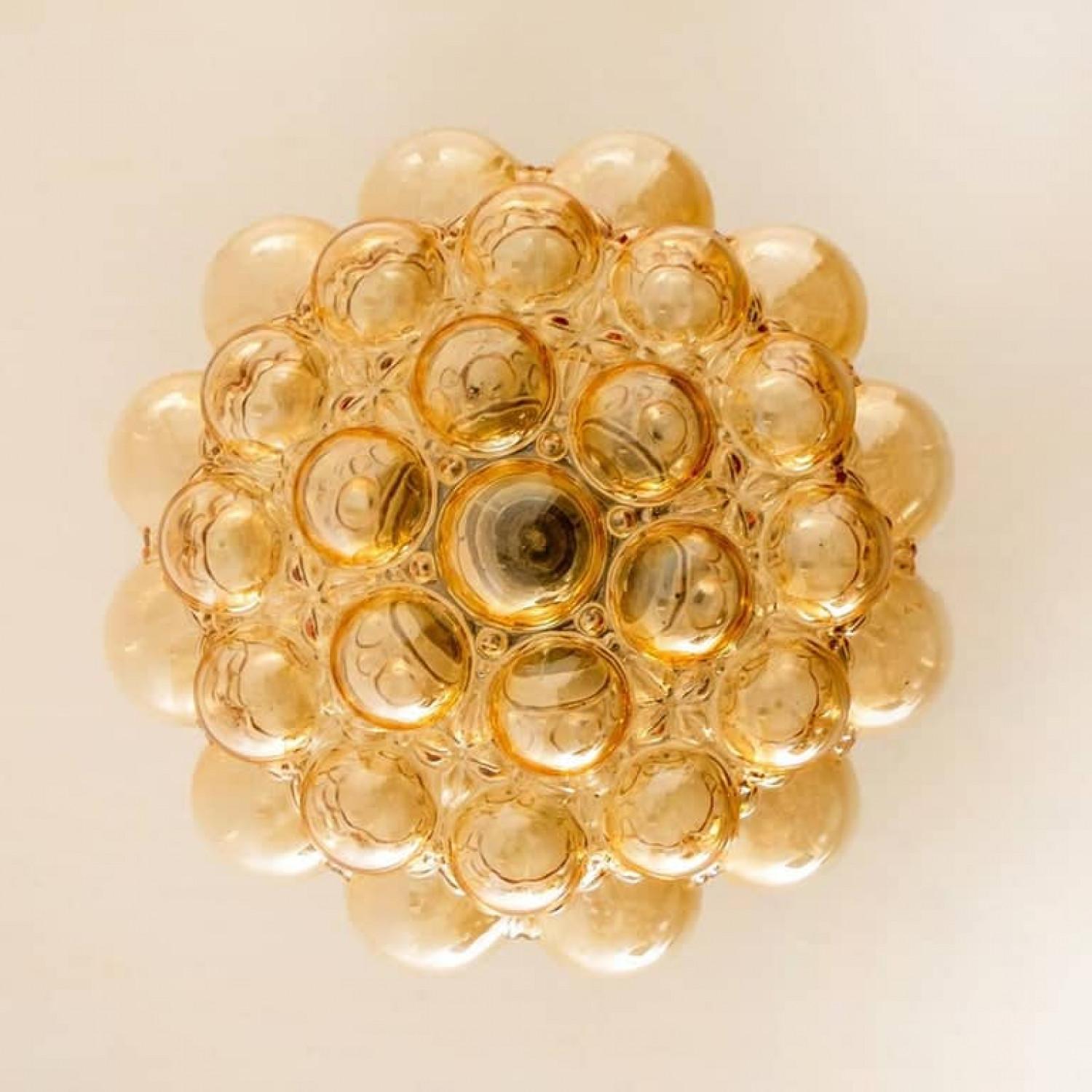 Other Pair of Amber Bubble Glass Pendant Lamps by Helena Tynell, 1960 For Sale
