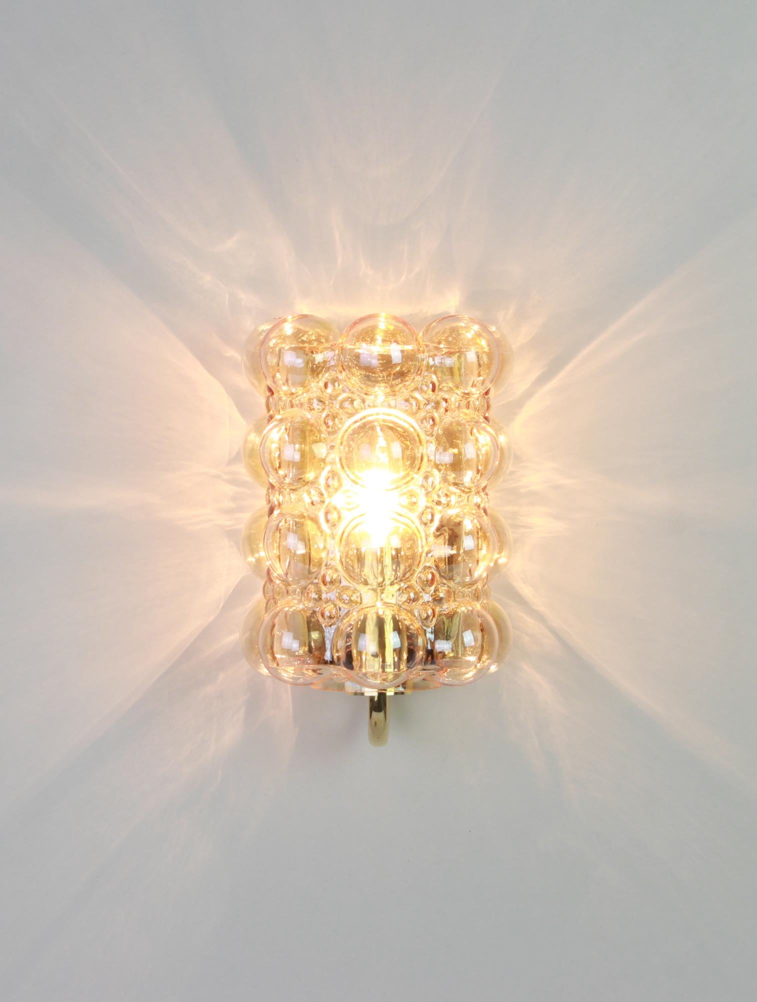 Mid-Century Modern Pair of Amber Bubble Glass Sconces by Helena Tynell, Limburg, Germany