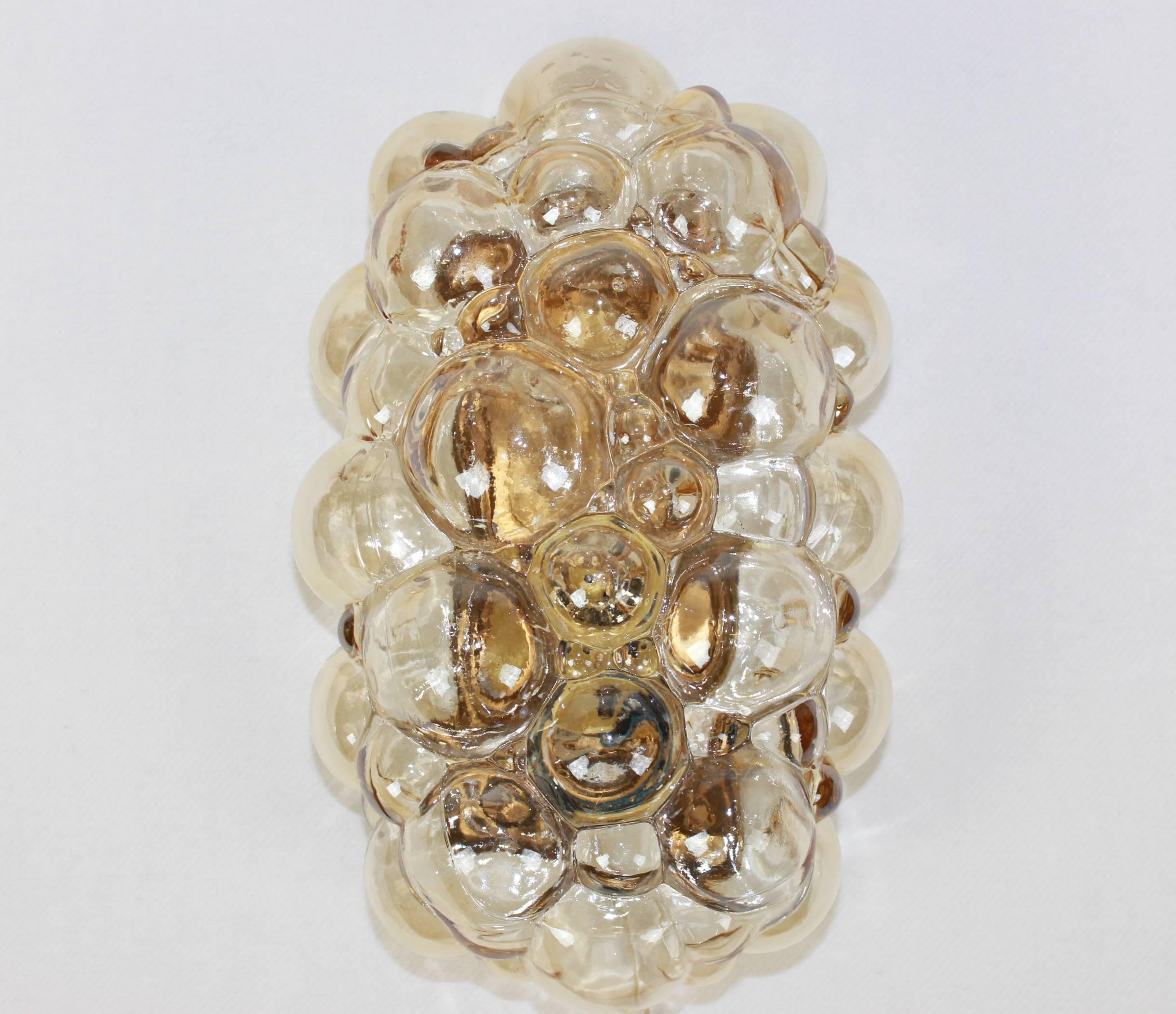 Mid-Century Modern 1 of 6 Amber Bubble Glass Sconces by Helena Tynell, Limburg, Germany