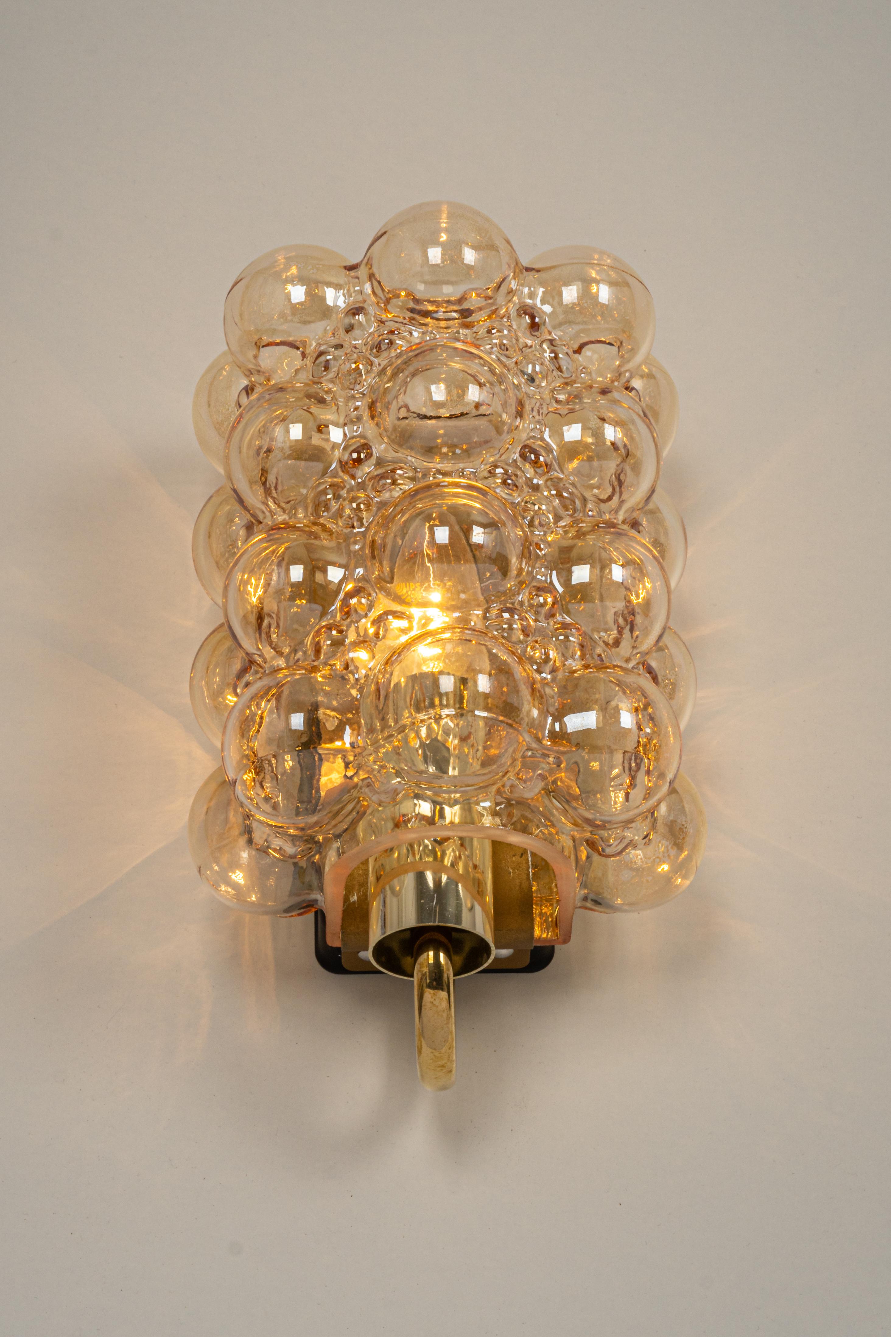 Mid-20th Century Pair of Amber Bubble Glass Sconces by Helena Tynell, Limburg, Germany For Sale