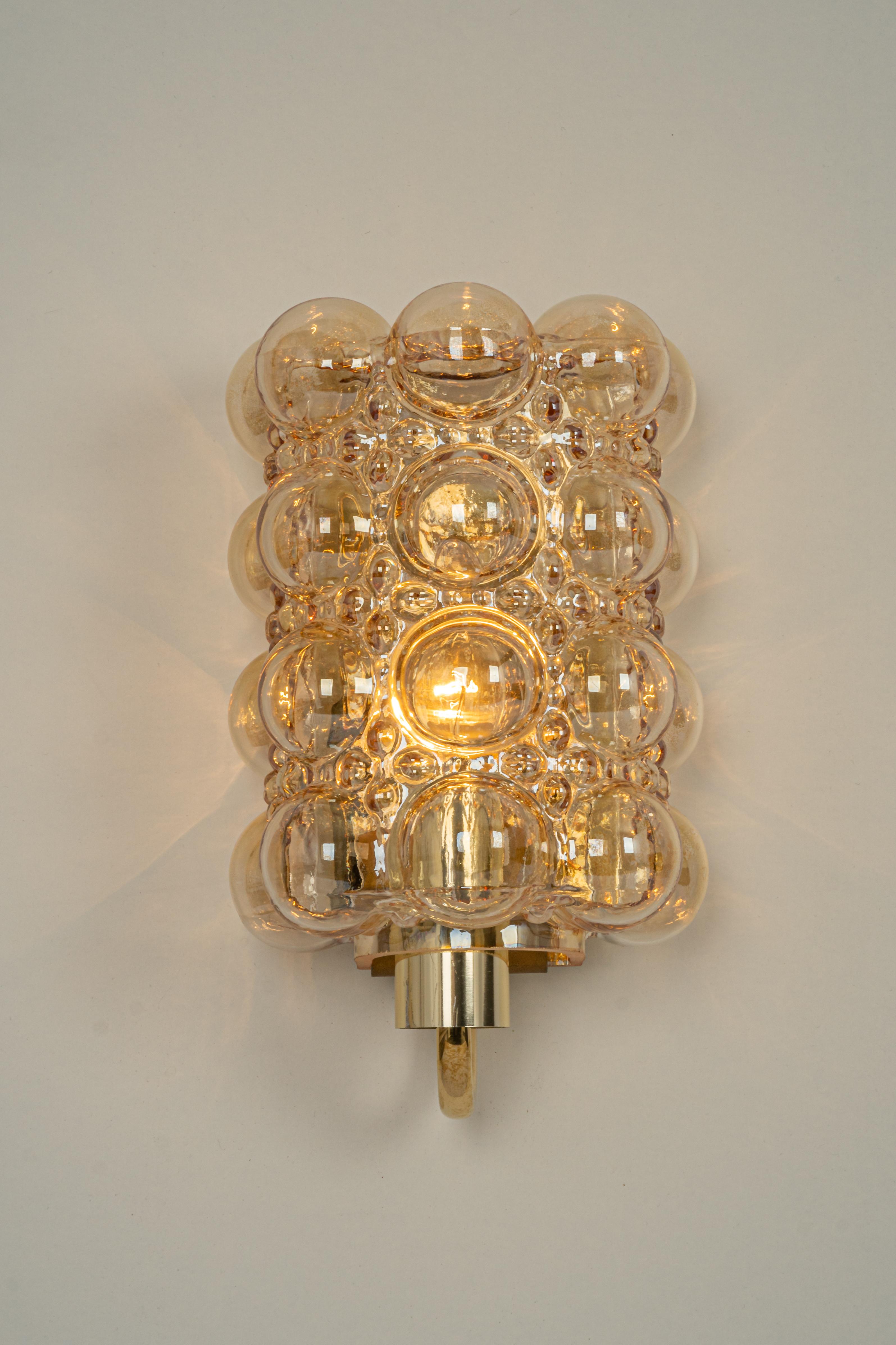 Brass Pair of Amber Bubble Glass Sconces by Helena Tynell, Limburg, Germany