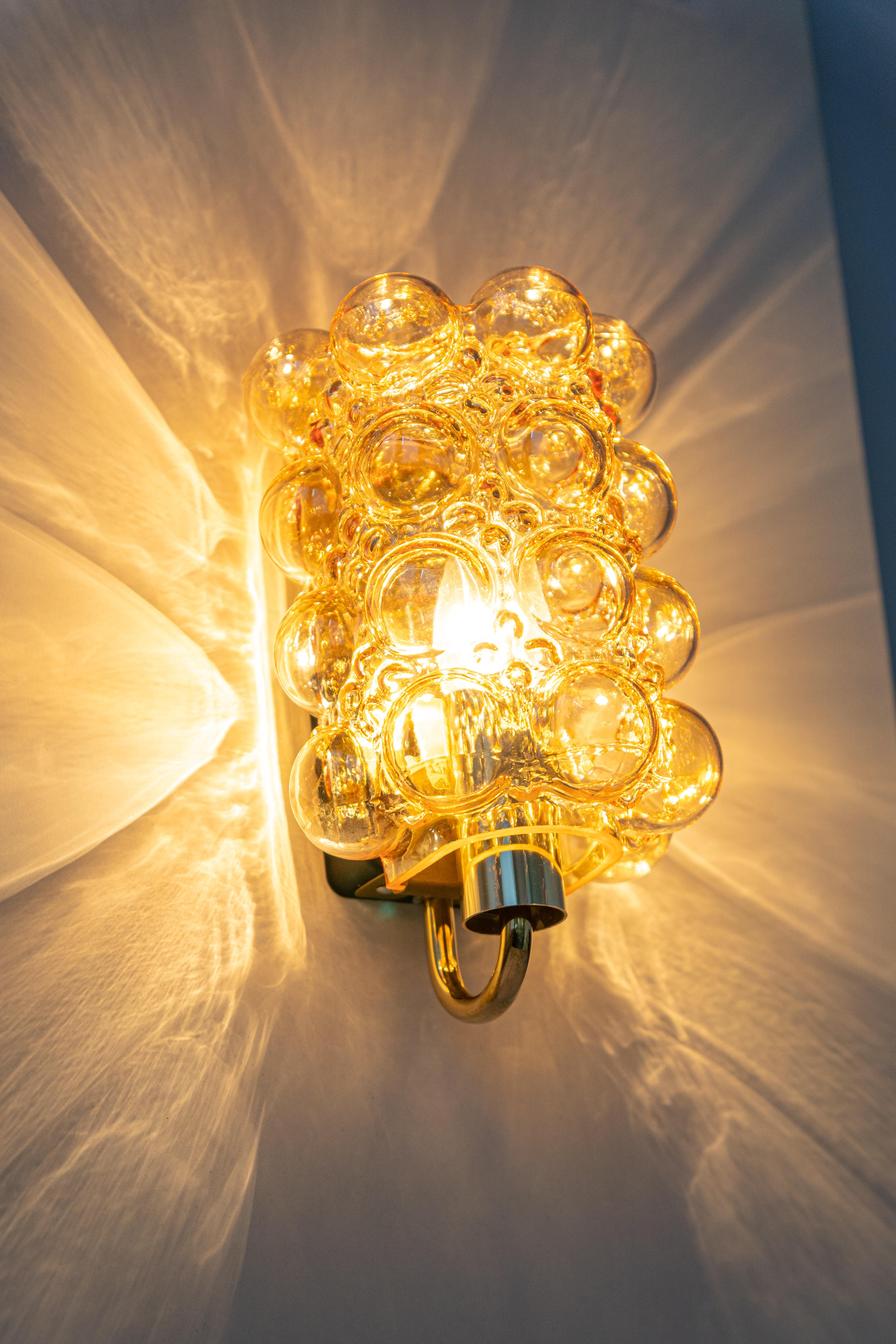 Pair of Amber Bubble Glass Sconces by Helena Tynell, Limburg, Germany For Sale 1