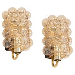 Vintage Pair of Amber Bubble Glass Sconces by Helena Tynell, Limburg, Germany