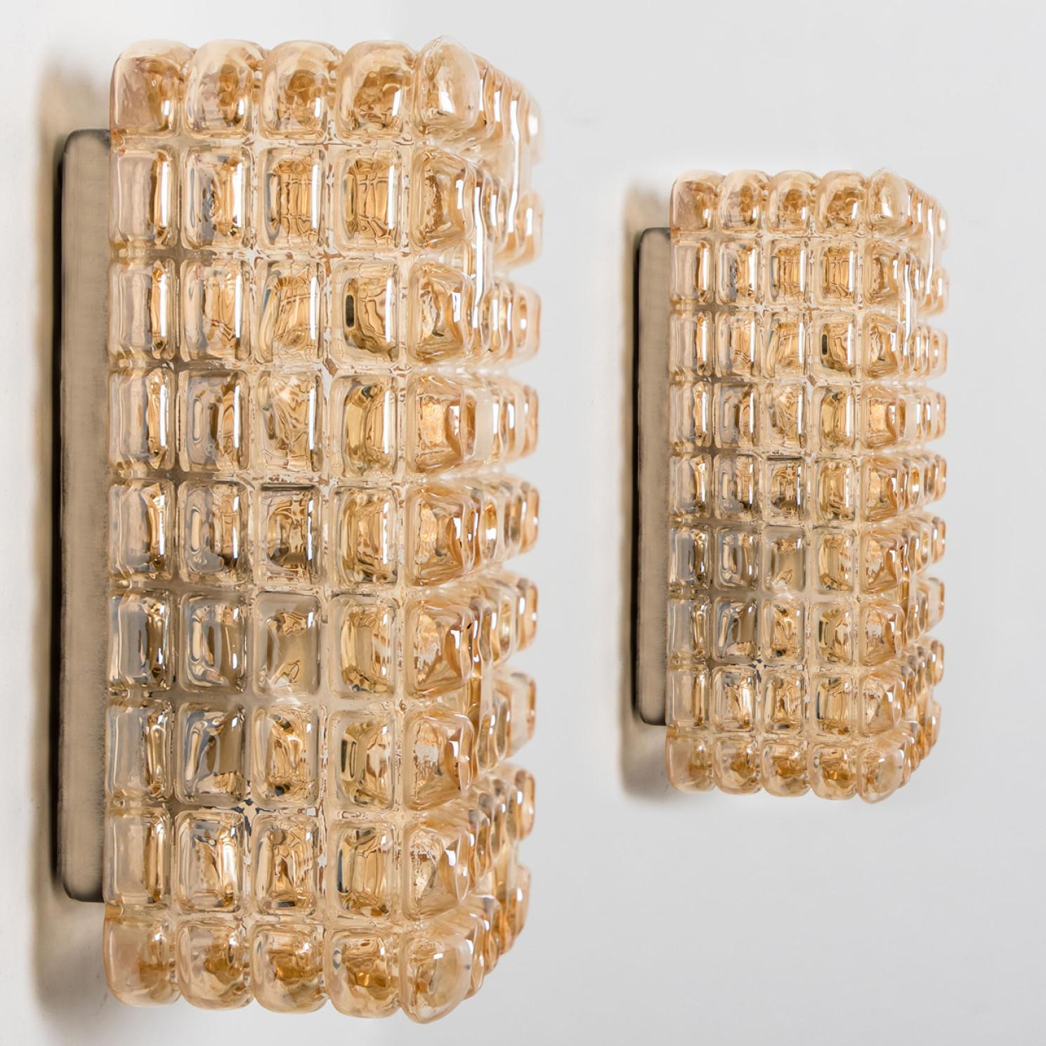 Mid-Century Modern Pair Of Amber Bubble Glass Wall Sconces in the Style of Helena Tynell