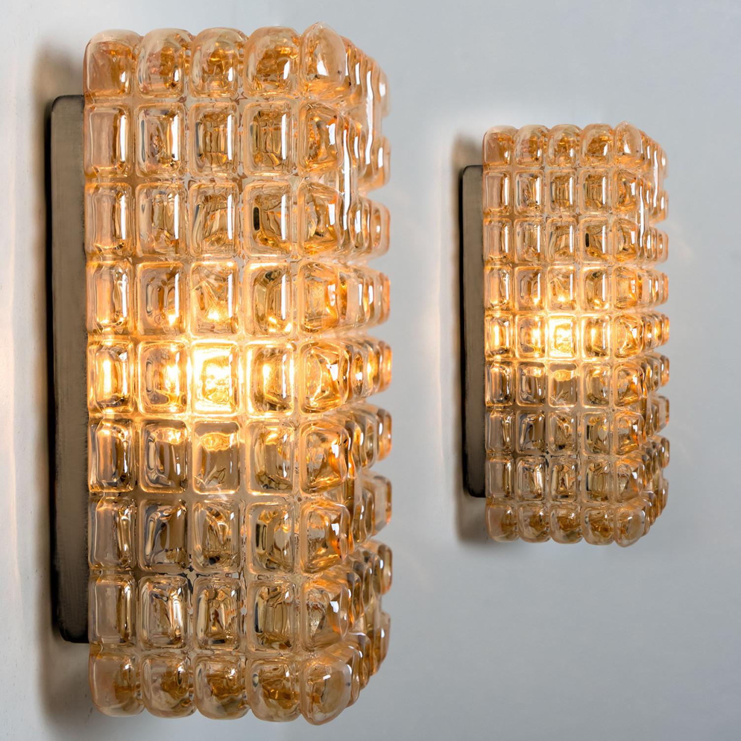 20th Century Pair Of Amber Bubble Glass Wall Sconces in the Style of Helena Tynell