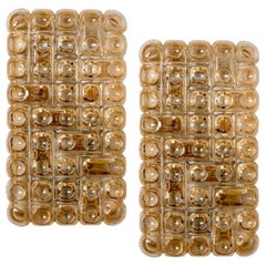 Pair Of Amber Bubble Glass Wall Sconces in the Style of Helena Tynell