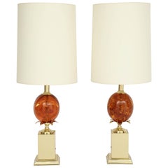 Pair of Amber Colored Resin Lamps 