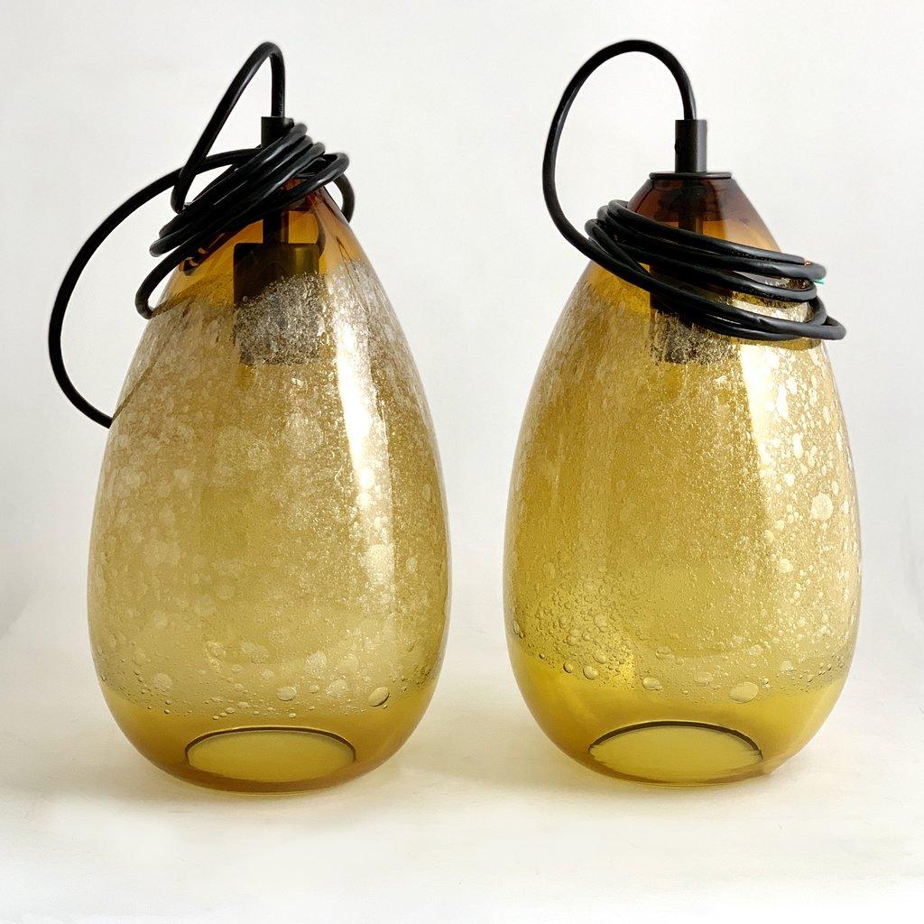 Mid-Century Modern Pair of Amber Cone Bubble Pendants 'Qty 2' - Available Now