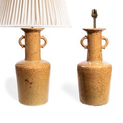 Pair of amber crystalline-glazed table lamps