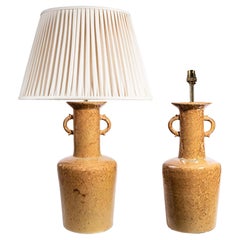 Pair of amber crystalline-glazed table lamps