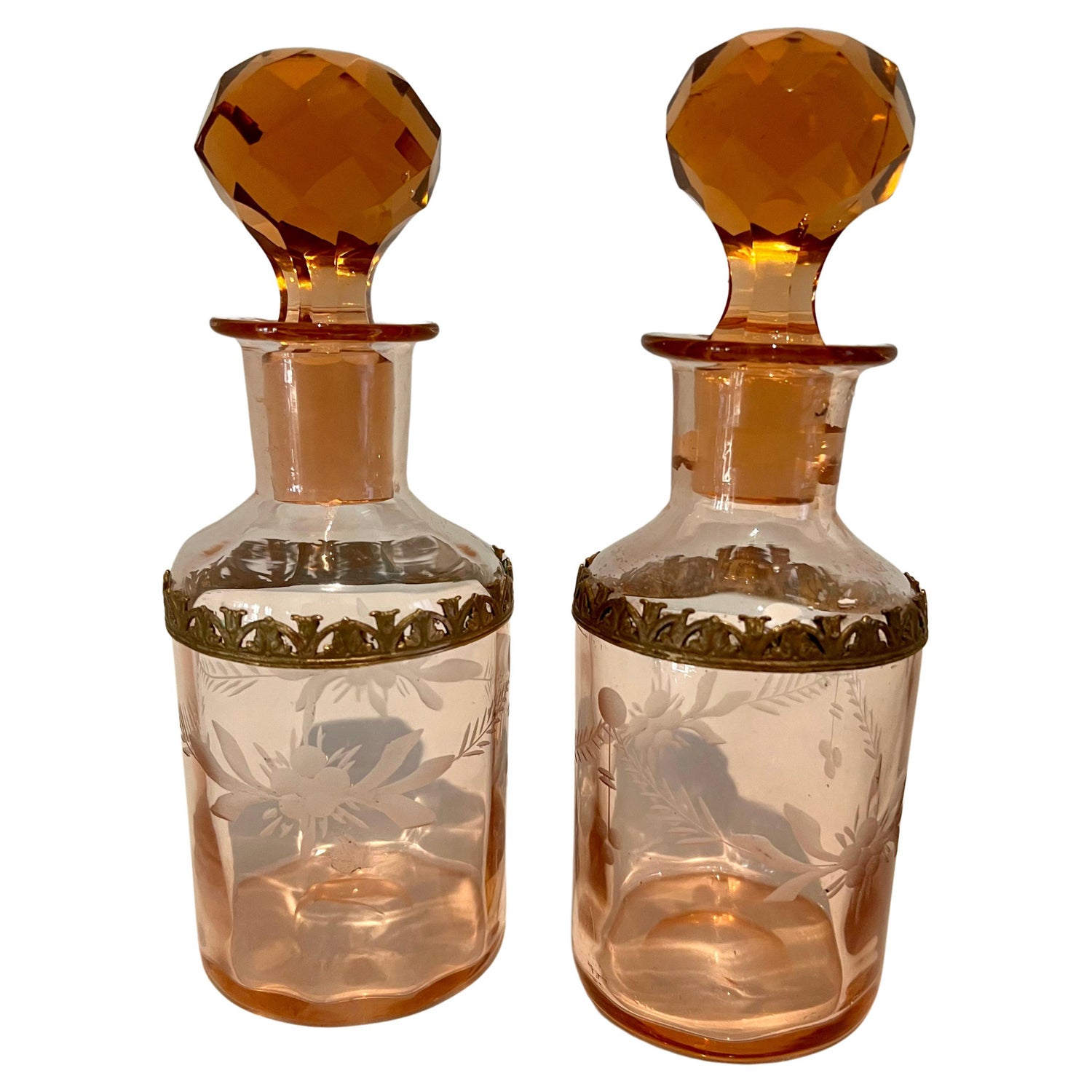 Pair of French Art Deco Glass Decanters For Sale at 1stDibs