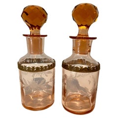 Pair of Amber Cut Crystal Art Deco Perfume or Display Decanters