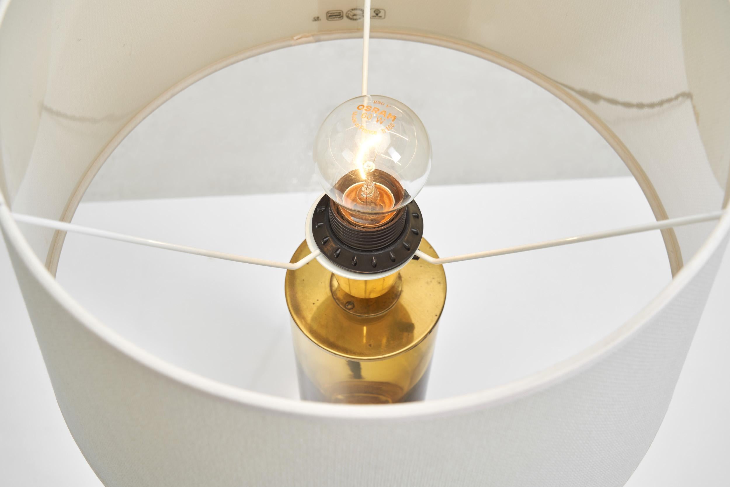 Pair of Amber Glass and Brass Table Lamps, Europe Mid-20th Century 4