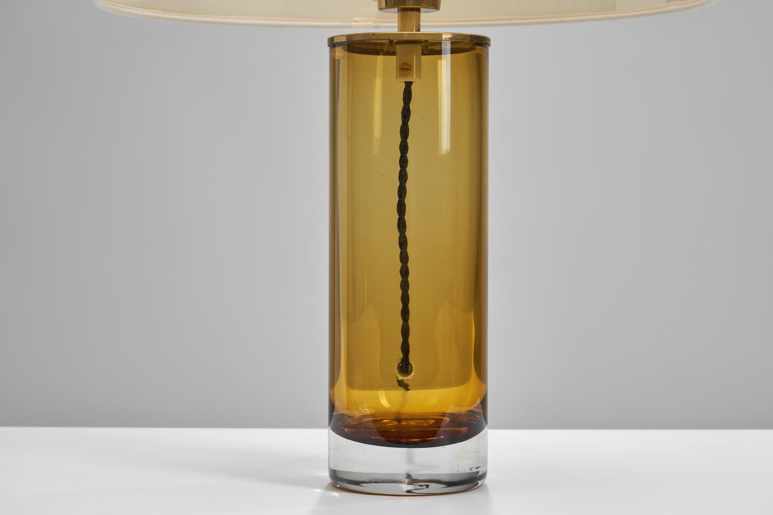 Pair of Amber Glass and Brass Table Lamps, Europe Mid-20th Century 6