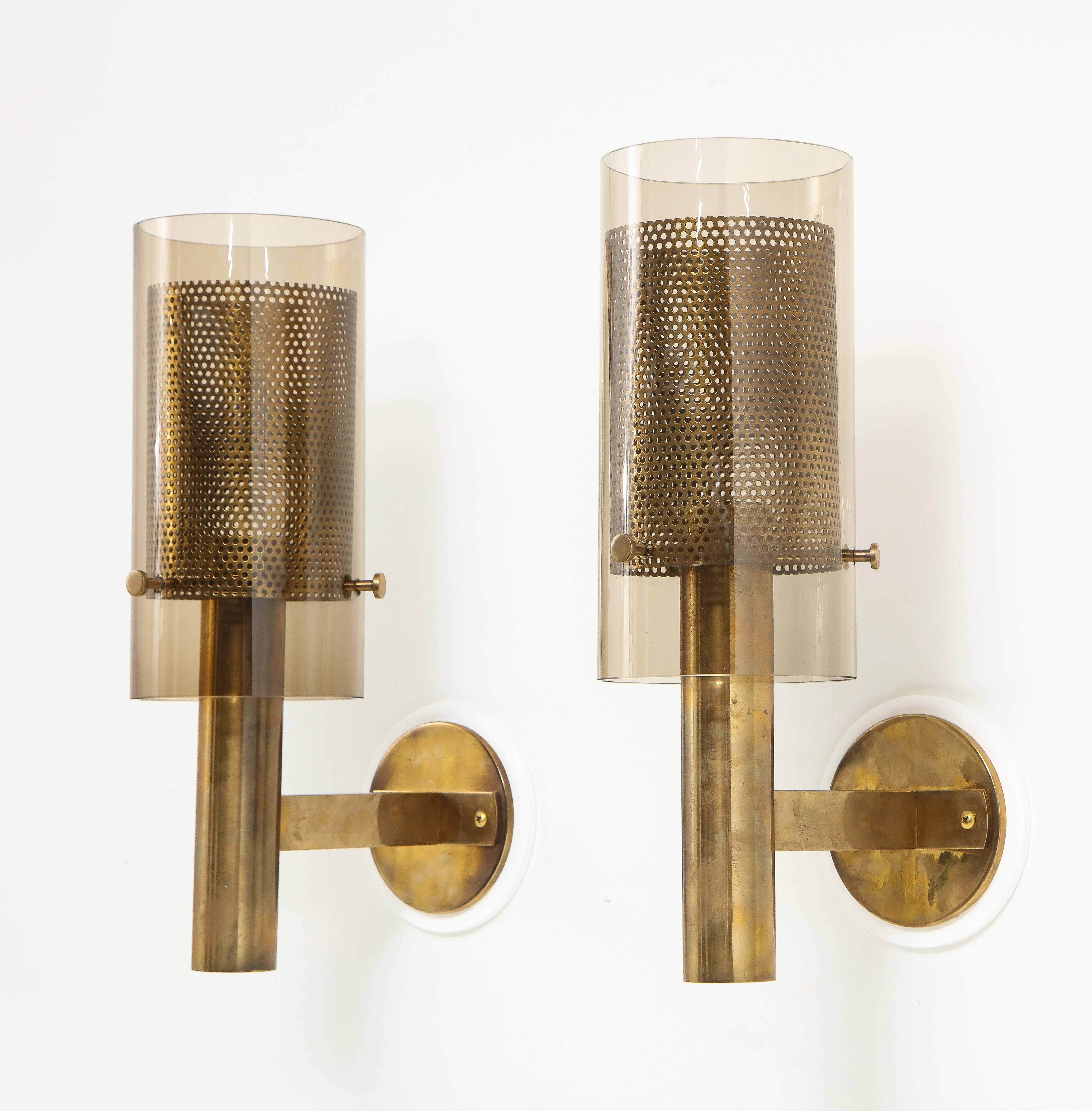 Hans-Agne Jakobsson Pair of Amber Glass & Brass Sconces, Sweden 1960's In Good Condition In New York, NY