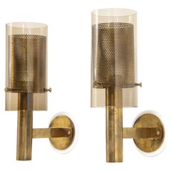 Pair of Amber Glass & Brass Sconces by Hans-Agne Jakobsson