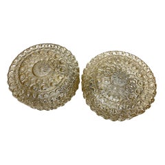 Pair of Amber Glass Bubble Pattern Flush mount Ceiling Light, 1960s