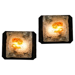 Pair of Amber Glass Bullicante Wall Sconces By Mazzega Murano Toni Zuccheri Attr