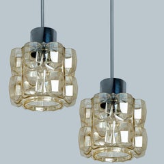 Pair of Amber Glass Chrome Pendants by Helena Tynell, 1960