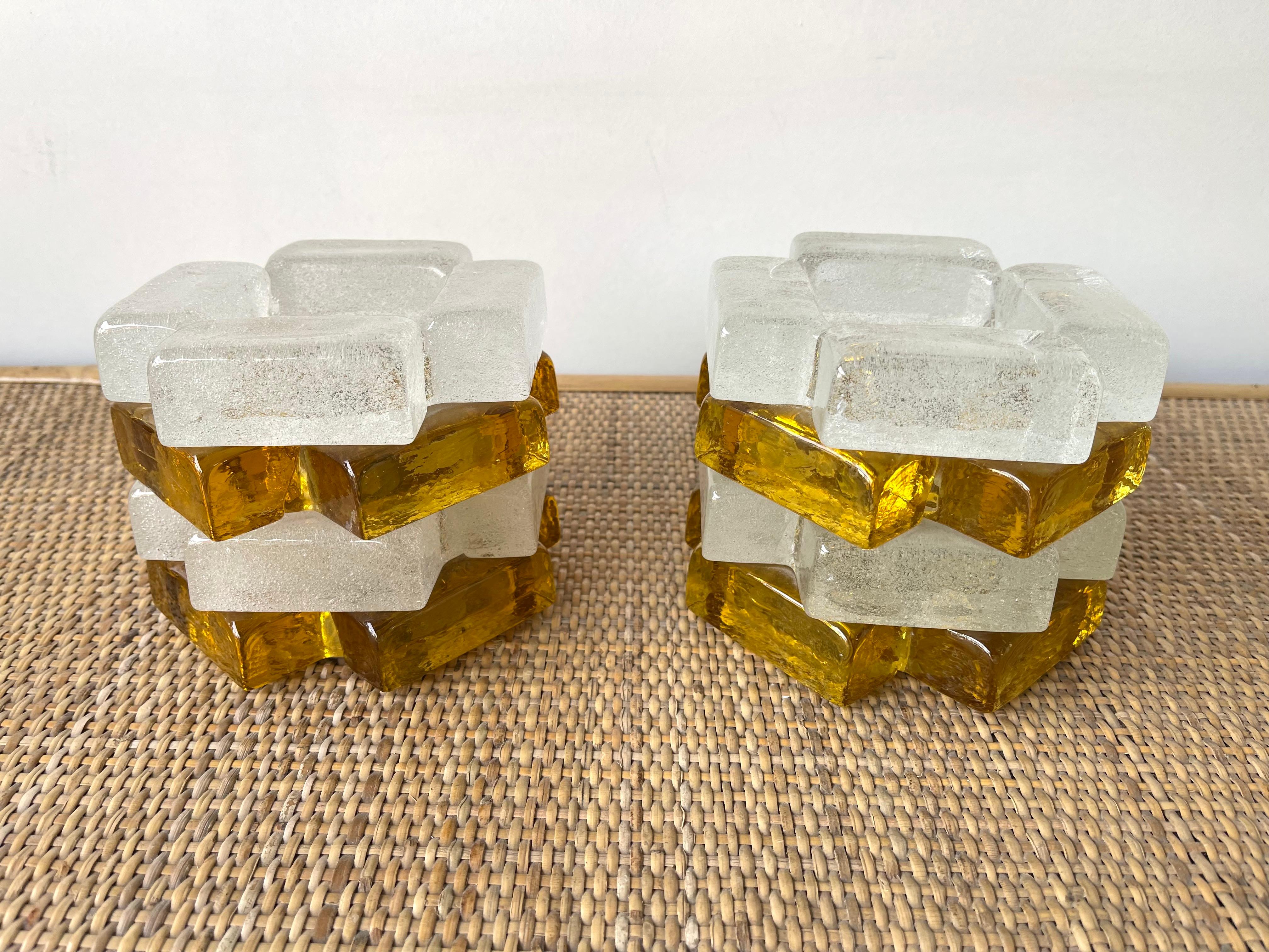 Pair of Amber Glass Cube Lamps by Poliarte, Italy, 1970s 5