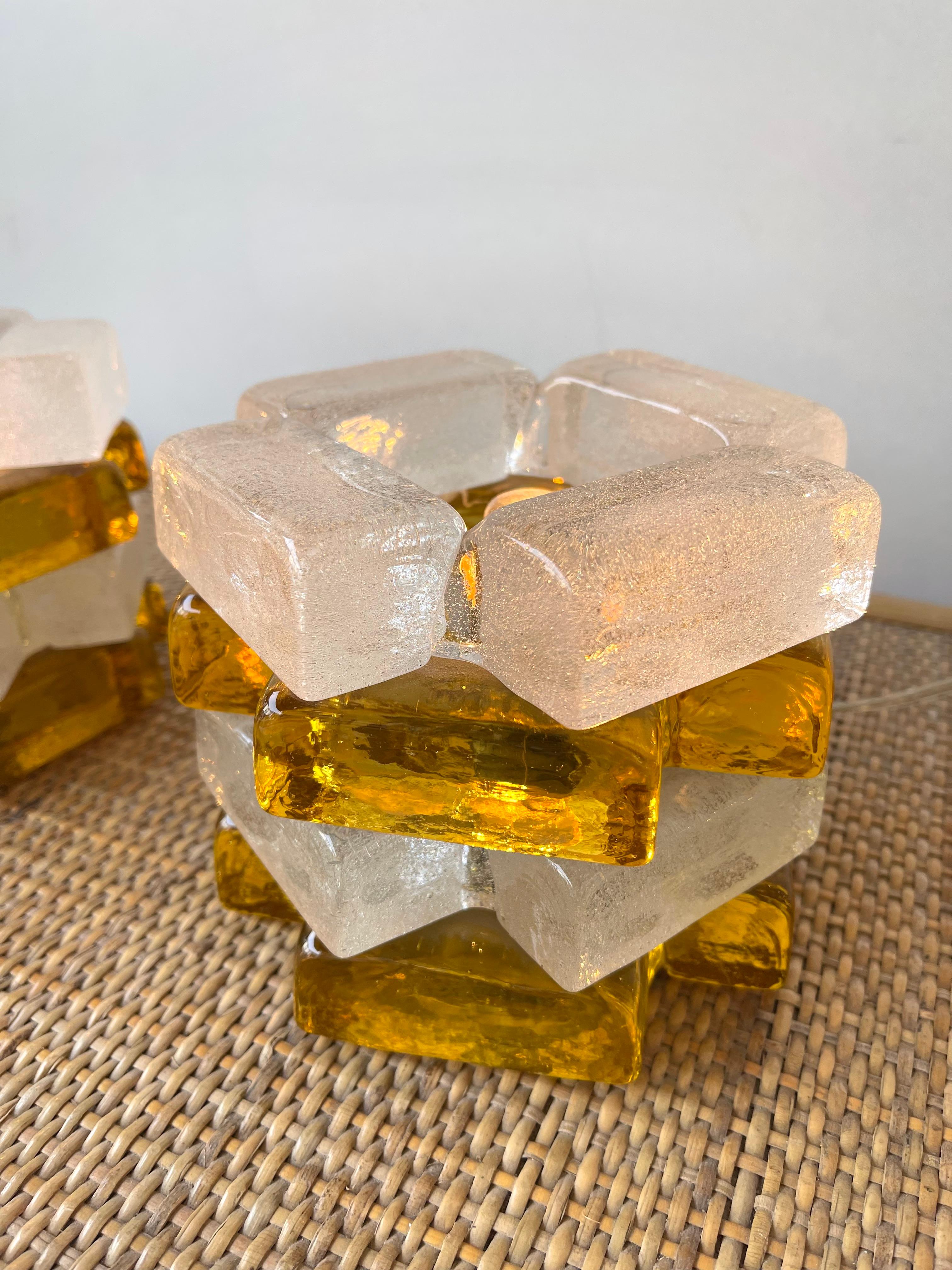 Late 20th Century Pair of Amber Glass Cube Lamps by Poliarte, Italy, 1970s