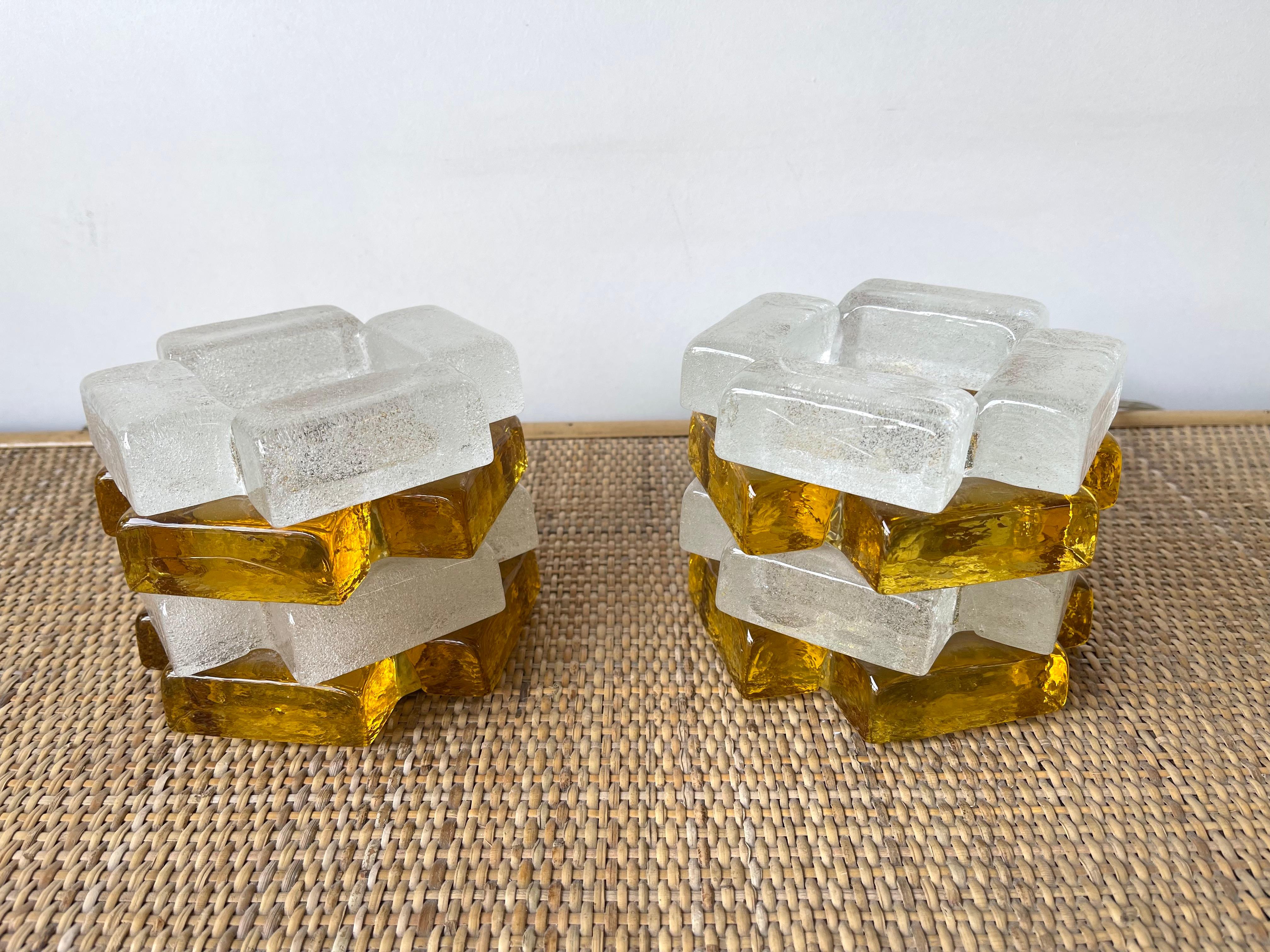 Pair of Amber Glass Cube Lamps by Poliarte, Italy, 1970s 1