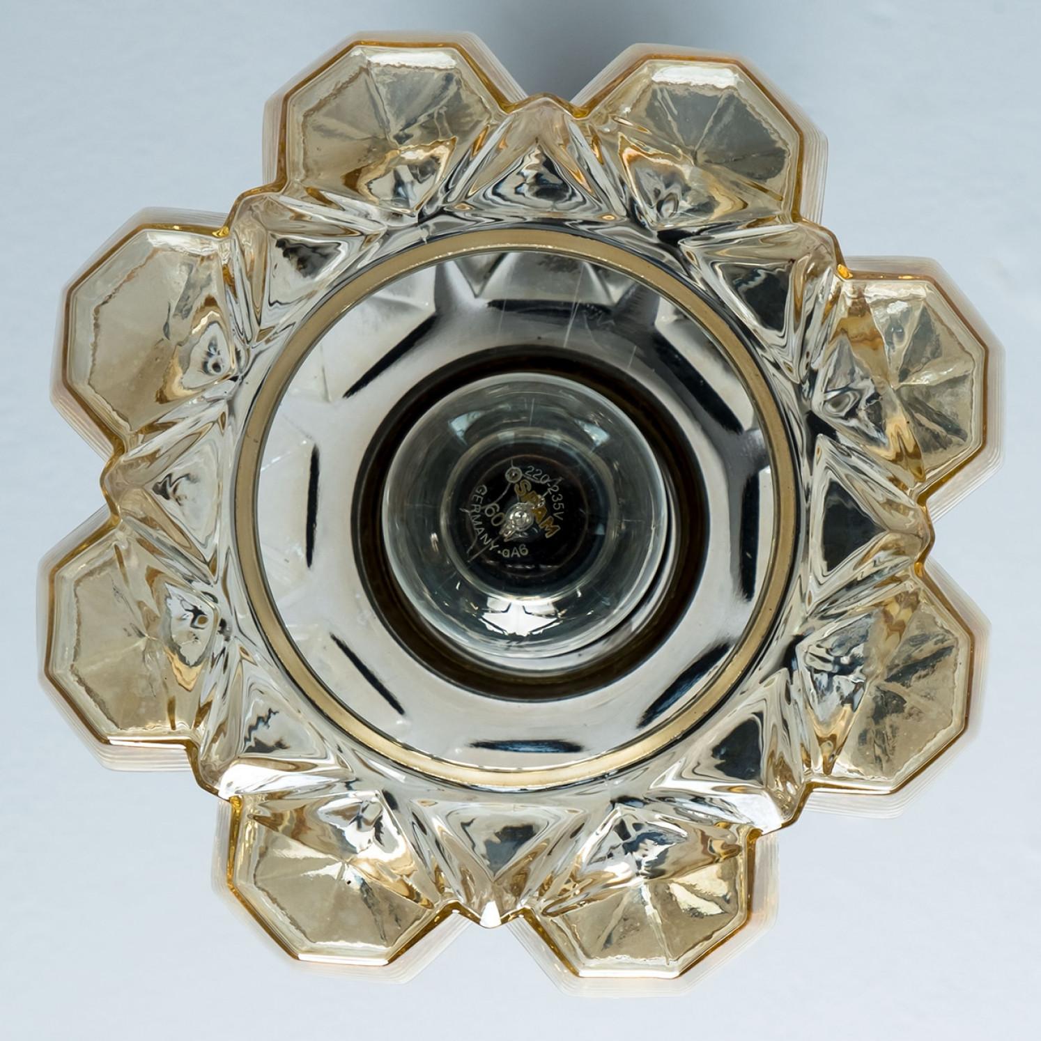 Pair of Amber Glass Gold Pendants by Helena Tynell, 1960 For Sale 2