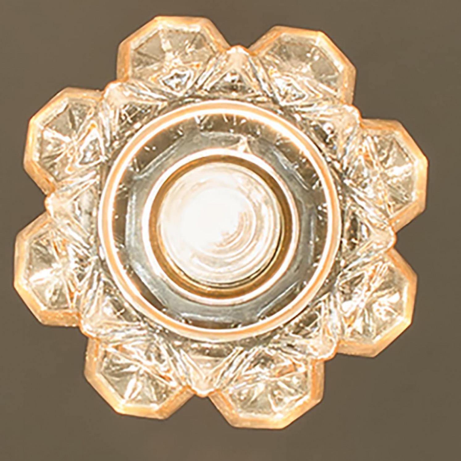 Pair of Amber Glass Gold Pendants by Helena Tynell, 1960 For Sale 4