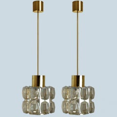 Pair of Amber Glass Gold Pendants by Helena Tynell, 1960