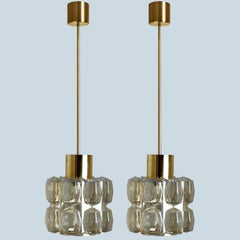 Pair of Amber Glass Gold Pendants by Helena Tynell, 1960