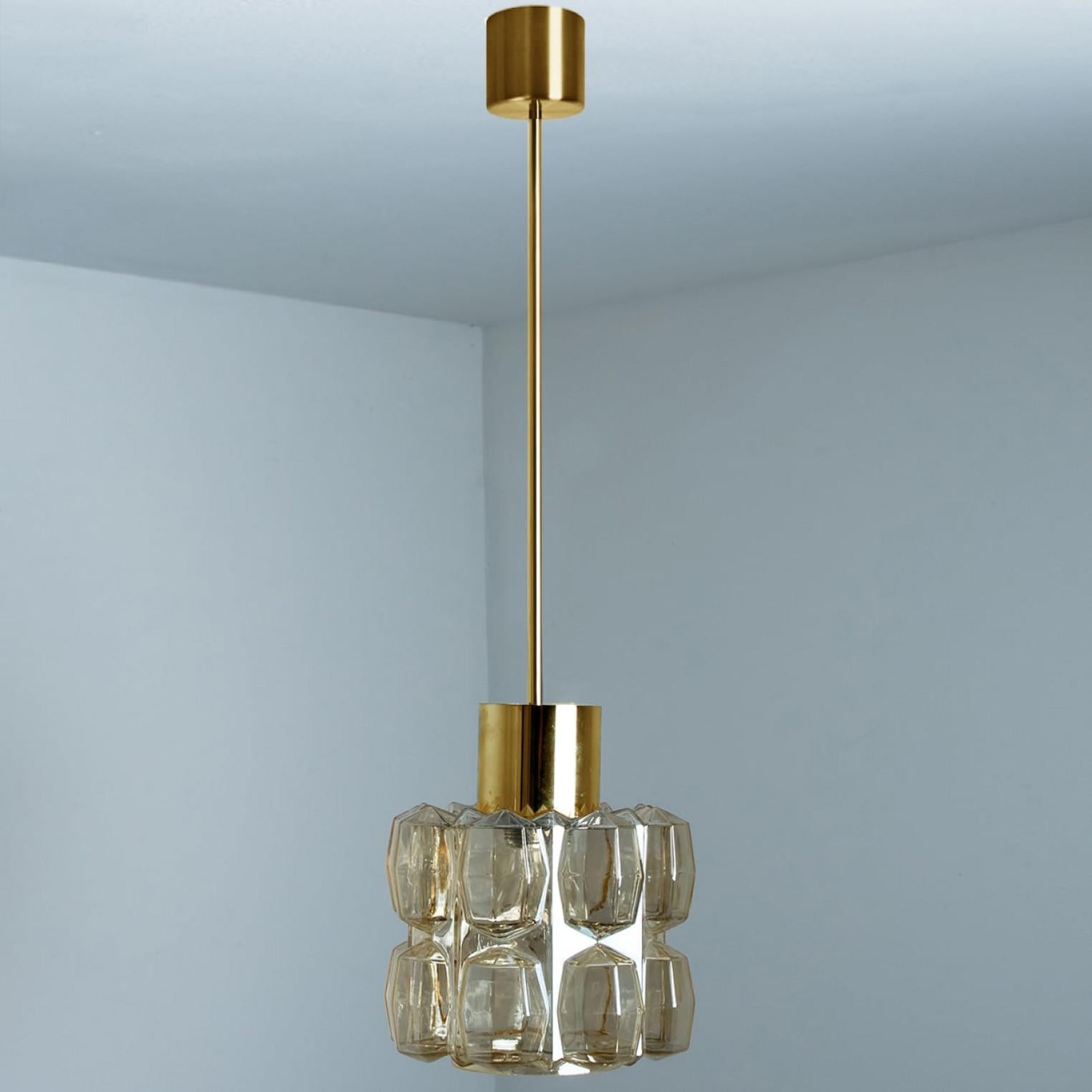 German Pair of Amber Glass Gold Pendants by Helena Tynell, 1960 For Sale
