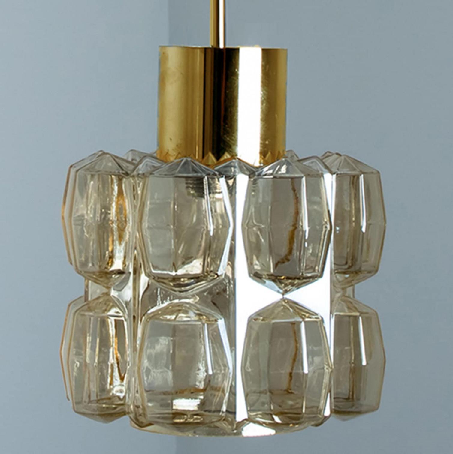 20th Century Pair of Amber Glass Gold Pendants by Helena Tynell, 1960 For Sale