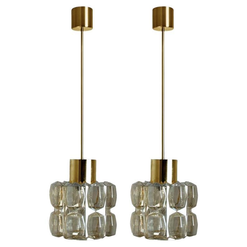 Pair of Amber Glass Gold Pendants by Helena Tynell, 1960