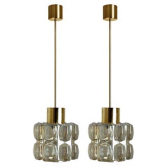 Pair of Amber Glass Gold Pendants by Helena Tynell, 1960