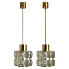 Pair of Amber Glass Gold Pendants by Helena Tynell, 1960