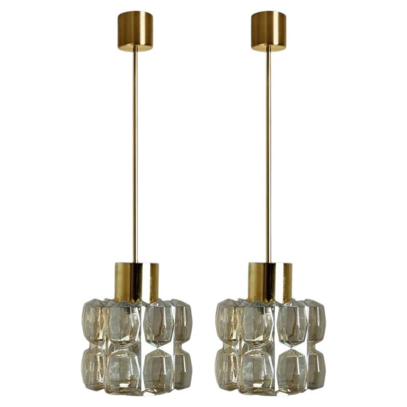 Pair of Amber Glass Gold Pendants by Helena Tynell, 1960