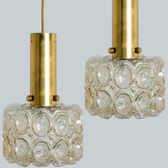 Pair of Amber Glass Gold Pendants in style of Helena Tynell, 1960