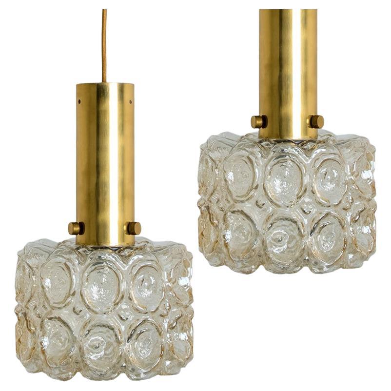 Pair of Amber Glass Gold Pendants in style of Helena Tynell, 1960