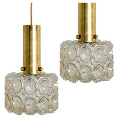 Pair of Amber Glass Gold Pendants in style of Helena Tynell, 1960