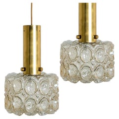 Pair of Amber Glass Gold Pendants in style of Helena Tynell, 1960