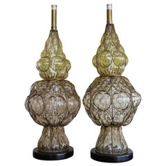 Pair of Amber Glass Lamps by The Marbro Lamp Company, Los Angeles, CA